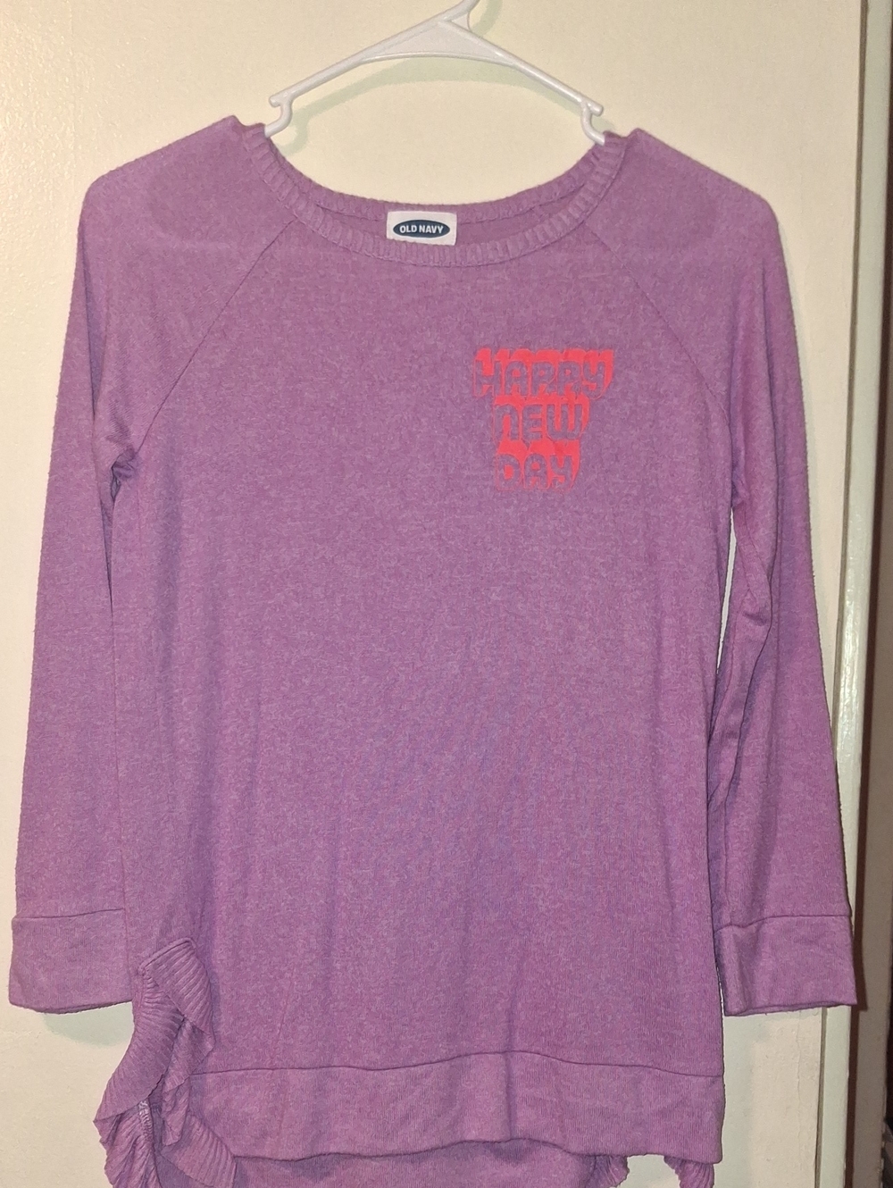 Old Navy Lavender Girls' Long-Sleeve Top with Ruffle Side Hem